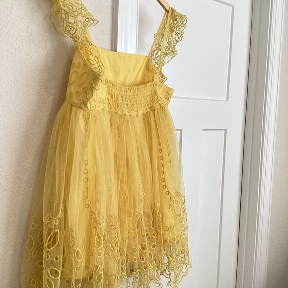 Anthropologie Let Me Be Eyelet Tulle Mini Dress Large Yellow - Picture 9 of 15